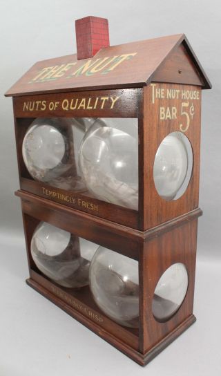 Rare Antique Nut House Country Store 5c Candy Nut Jar Display & Sign