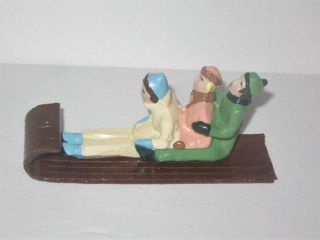 Vintage L&h Lead Toboggan Sled With Riders Christmas Ornament