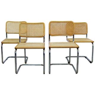 Mid Century Modern Set 4 Marcel Breuer Cane Cantilever Chrome Side Chairs Italy