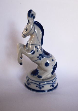 Vintage Gzhel Hand Painted Porcelain Figurine Circus Horse Signed