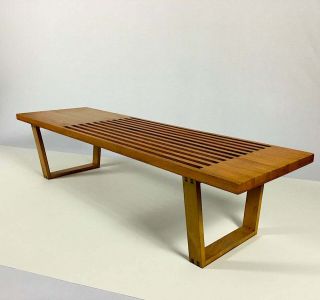 Vintage Mid Century Modernist Trapezoid Platform Slat Bench Table Italy