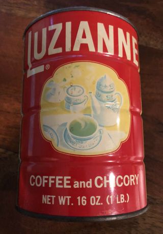 Vintage Luzianne Red Coffee Tin Can Full 1 Lb Orleans Chicory