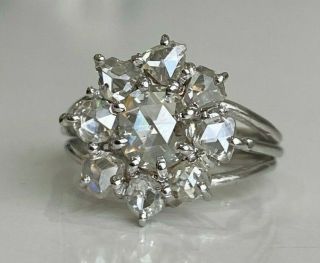 Antique 18ct Solid Gold W/ Rose Cut Diamond Cluster Ring 3.  95g Size H 1/2 - 4