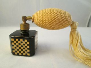 Vintage French Black And Gold Glass Perfume Atomizer With Bulb