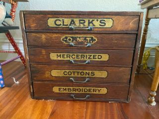 1920s Antique Clark 5 Drawer Oak Spool Cabinet