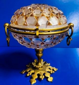 Antique French (depose) Glass On Bronze Caviar Dish Bowl