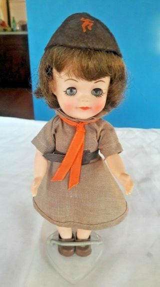 Vintage 1965 Effanbee " Brownie " Girl Scout Doll With Stand 9 " Tall