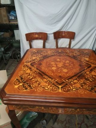 Vintage Looking Inlaid Lacquered Wood Gaming Table Roulette Italian