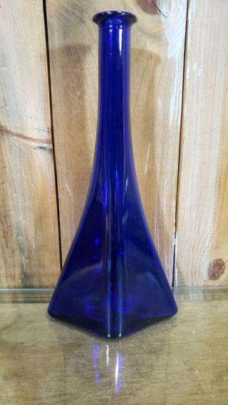 Vintage Glass Bottle Vase Cobalt Blue 11.  5 " Tall X 5.  5 " Wide
