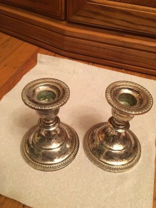 Pair Vintage Fisher Sterling Silver 4.  5 " Weighted Candlesticks.  874