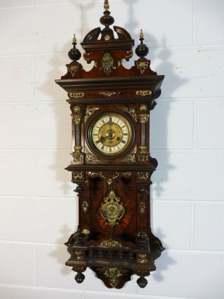 Antique German Wall Clock Walnut Bronze Regulator