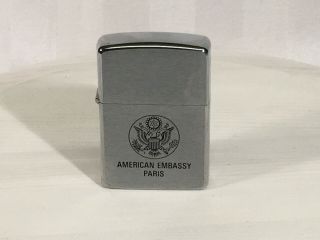 Vintage Zippo Lighter American Embassy Paris Cigarette Cigar