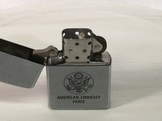 Vintage Zippo Lighter American Embassy Paris Cigarette Cigar 2
