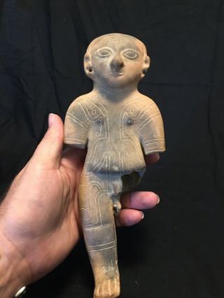 Rare Pre Columbian Mayan Elongated Skull Pottery Figure