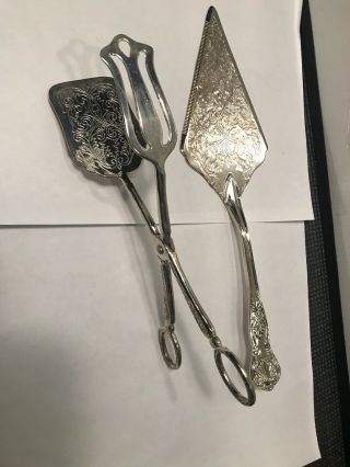Vintage Cake And Pie Servers Silver Plated Both Ornate Design