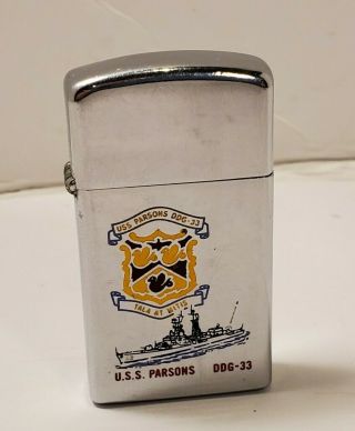 Vintage Zippo Slim Uss Parsons Ddg 33 Navy Military Ship Lighter