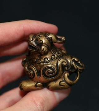 Antique Chinese Bronze Scholars Scroll Weight Of A Foo Dog,  Qing Dynasty.  Rare