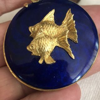 Antique 18k Gold - French Blue Enamel Slide Pendant Locket Gold Fish,  36.  84 Grms