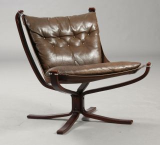 Vintage Mid Century Sigurd Ressell Leather Low Back Falcon Chair 1970,  S