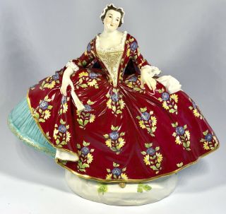 Antique 19th Century Meissen Maria Josepha In Red Crinoline Dress Figure 8 "