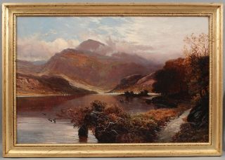 19thc Antique Scottish Scotland Loch Mountain Cow Landscape Oil Painting,  Nr