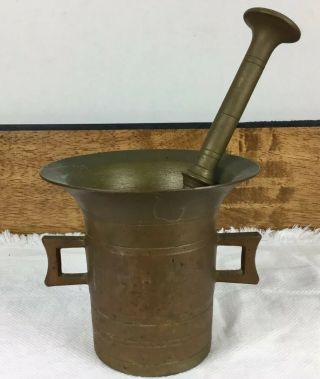 Vintage Brass Apothecary Mortar & Pestal With Square Handles Stamped Number 6