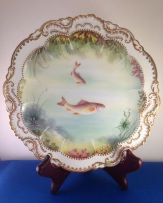 Vintage Antique Hand Painted Brown Trout Fish Swimming Plate Paragon China Co