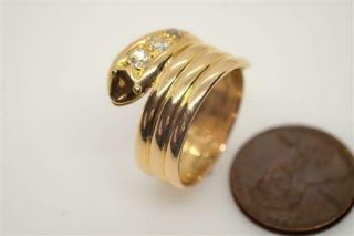 Antique Edwardian English 18k Gold Old Cut Diamond Coiled Snake Ring C1909
