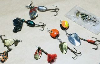 8 X Vintage Lures Antiques Late 1940s - 50s,  Mitchell,  Ondex And Voblex,  France