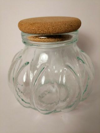 Vintage Sve Glass Pumpkin Apothecary Cookie Jar With Cork Lid.  Made In Italy.