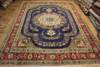 Antique Persian Tabriz Blue Carpet Handmade Wool 395 X 310 Cm - 13 X 10.  4 Ft