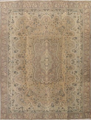 Vintage 9 ' x12 ' Wool Hand - Knotted Traditional Floral Muted Oriental Area Rug 2