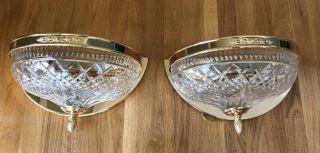 Authentic Waterford Crystal Brass Beaumont Pocket Wall Sconce Pair French Empire