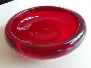 VINTAGE 1970 ' S RUBY RED ITALIAN MURANO ART GLASS BOWL DISH ASH TRAY 2