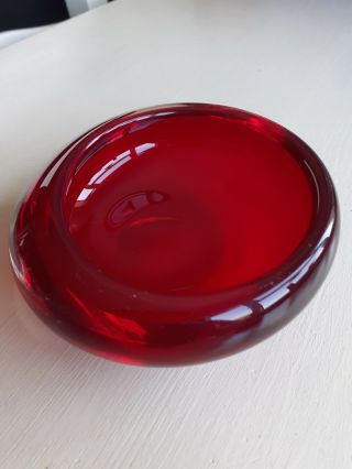 VINTAGE 1970 ' S RUBY RED ITALIAN MURANO ART GLASS BOWL DISH ASH TRAY 3