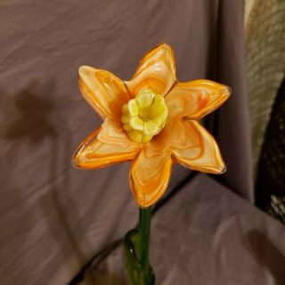 Vintage Murano Long Stemmed Peach Art Glass Flower (approx.  20 ")