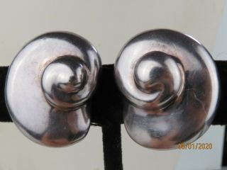 Vintage Frederic Jean Duclos 925 Sterling Silver Shell Clip Earrings