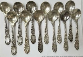 Set Of 12 Tiffany Co Sterling Silver Old Style Chrysanthemum Ice Cream Spoons
