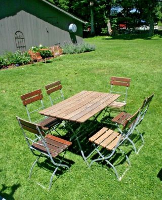 Vintage German Beer Garden French Bistro Folding Patio Table Chairs Set