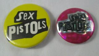 Sex Pistols 2 X Vintage Early 1980s Badges Pins Buttons Punk Wave