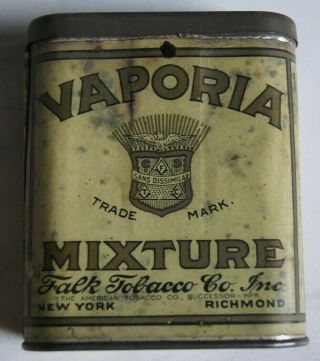 Vaporia Mixture Tobacco Tin Antique Tin 1920s Falk Tobacco Co Inc Richmond Va