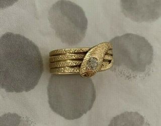 Vintage 14k Yellow Gold And Old Mine Cut Diamond Snake Ring