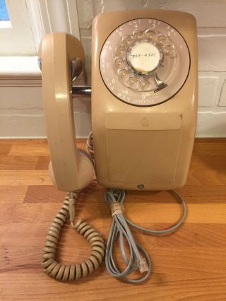 Vintage Beige Color Aeco Rotary Telephone 1960s Wall Phone Dial Tone
