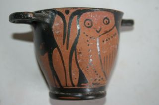 Ancient Greek Pottery Red Figure Owl Skyphos 5th Century Bc