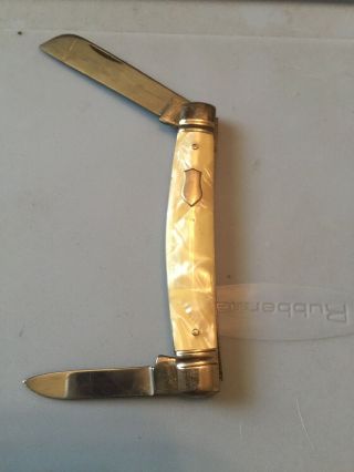 Vintage 2 Blades Imperial Crown Logo Pocket Knife,  Pearl Handle