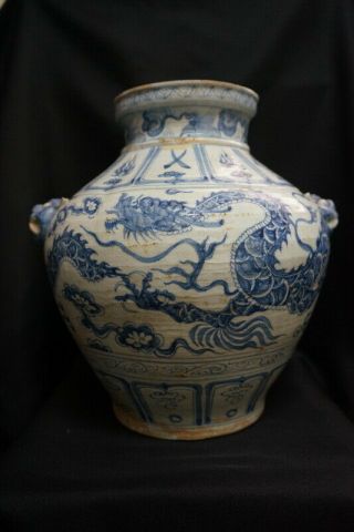 Rare Antique Chinese Dragon Blue And White Porcelain Vase
