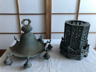 Reserved Item 3 Set Of Antique Japanese Copper Buddhist Lantern Tsuridoro