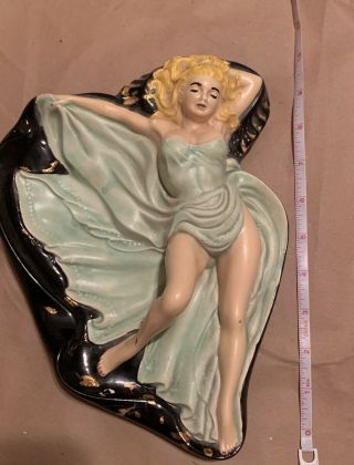 Vintage Rare Pin Up Girl Lady Ashtray Dish Holland Mold Green Blond Hair Ceramic