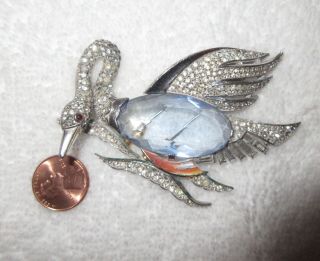 Large Crown Trifari Jelly Belly Swan Crane Brooch A Philippe Fur Clip Very Rare