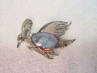 Large Crown Trifari Jelly Belly Swan Crane Brooch A Philippe Fur Clip VERY Rare 2
